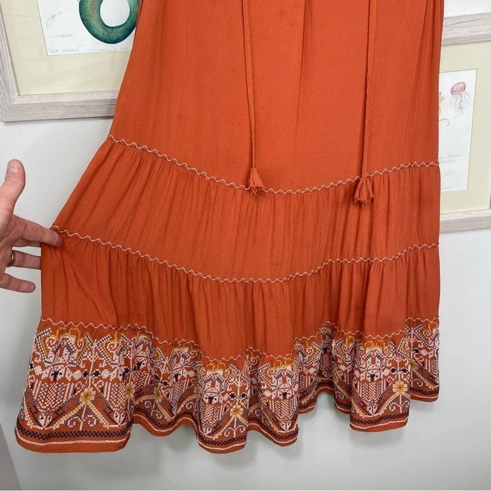 MAX Studio Burnt Orange Embroidered Tiered Sleeveless Swing Dress Size Medium - Picture 5 of 9